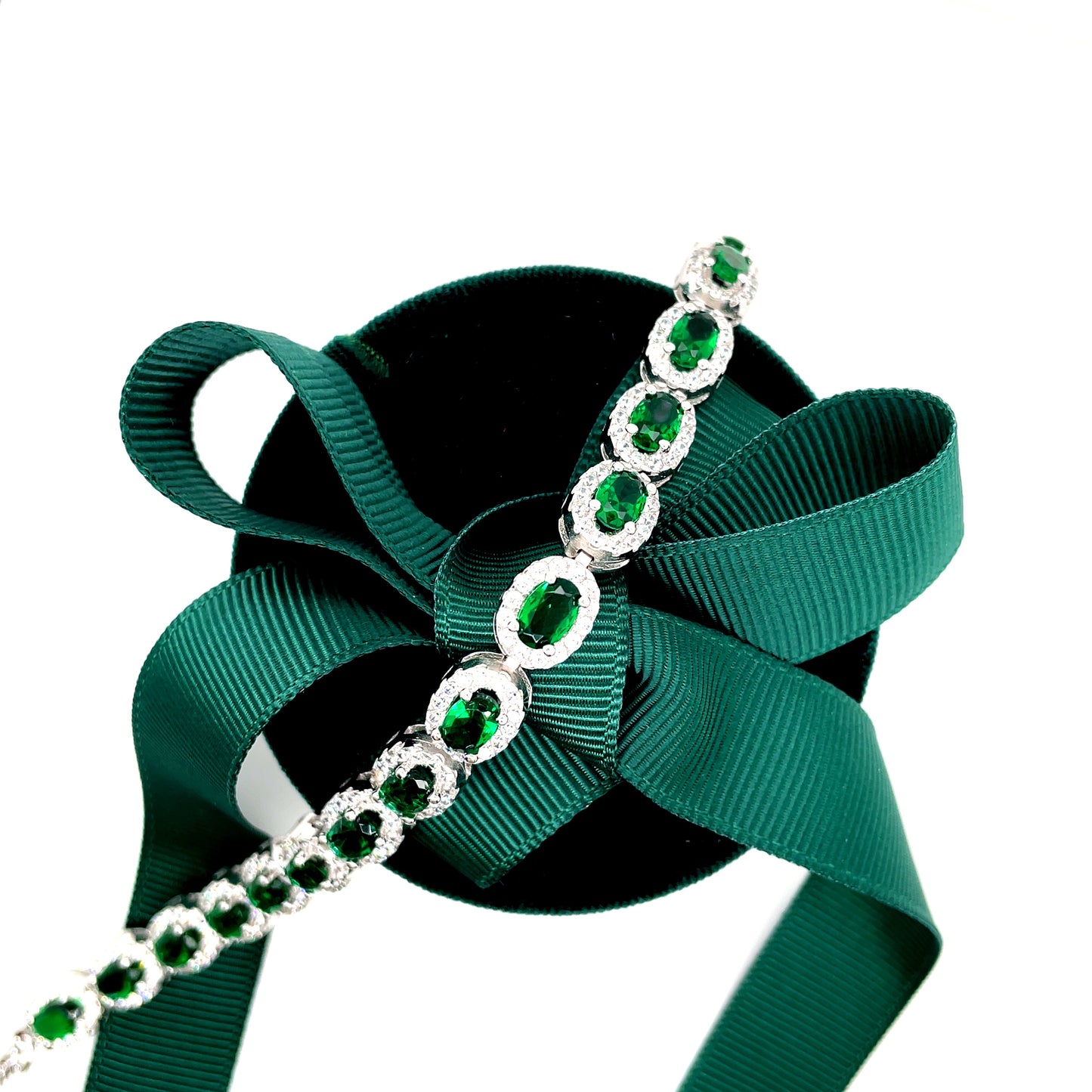 Sterling Silver Oval Cluster Bracelet With Green Cubic Zirconia