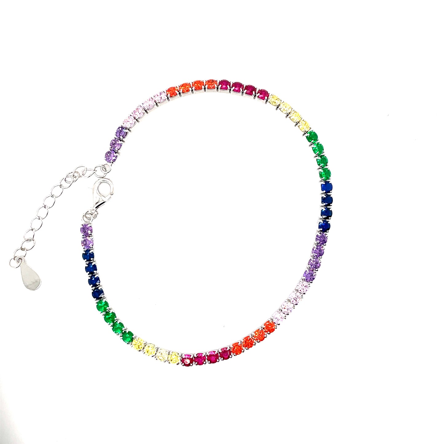 Sterling Silver Tennis Bracelet With Rainbow Cubic Zirconia
