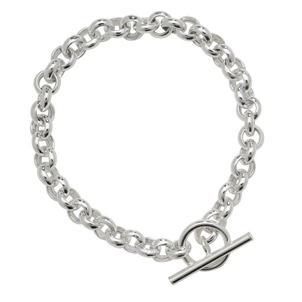 Sterling Silver Round Link Bracelet With T-Bar Clasp