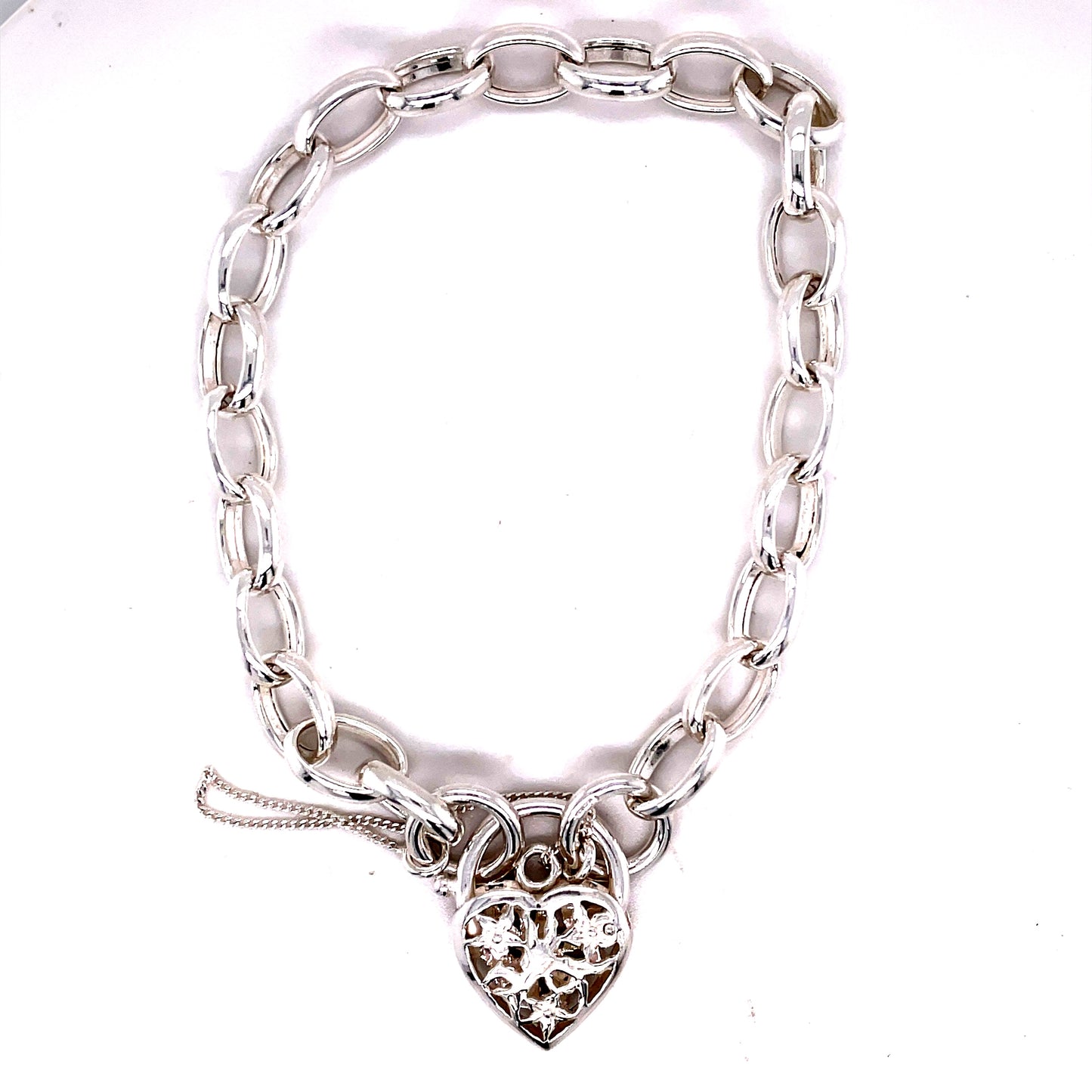 Silver Bracelet Oval Belcher Padlock