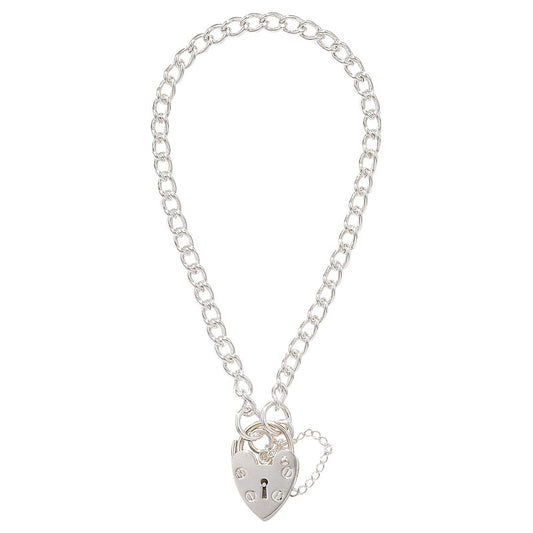 Sterling Silver Heart Padlock Curb Bracelet