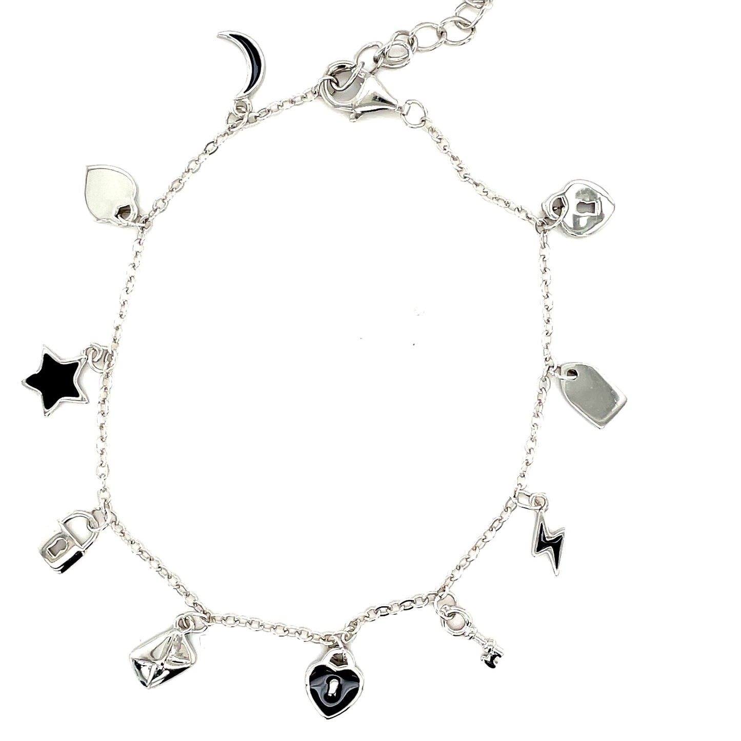 Sterling Silver Heart And Star Detail Charm Bracelet