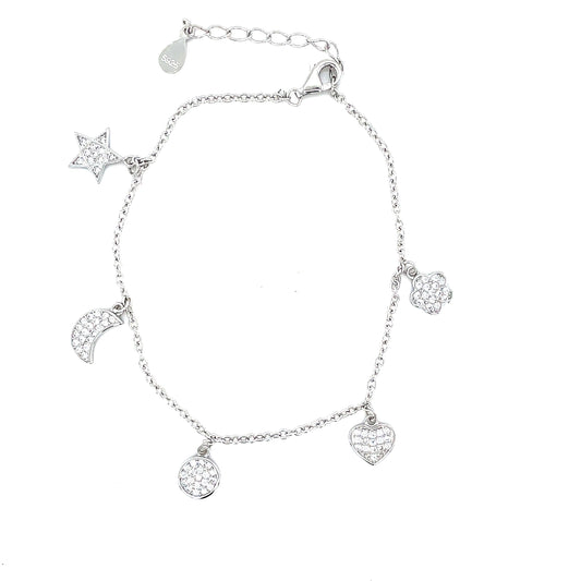 Sterling Silver Cubic Zirconia Star Charm Bracelet