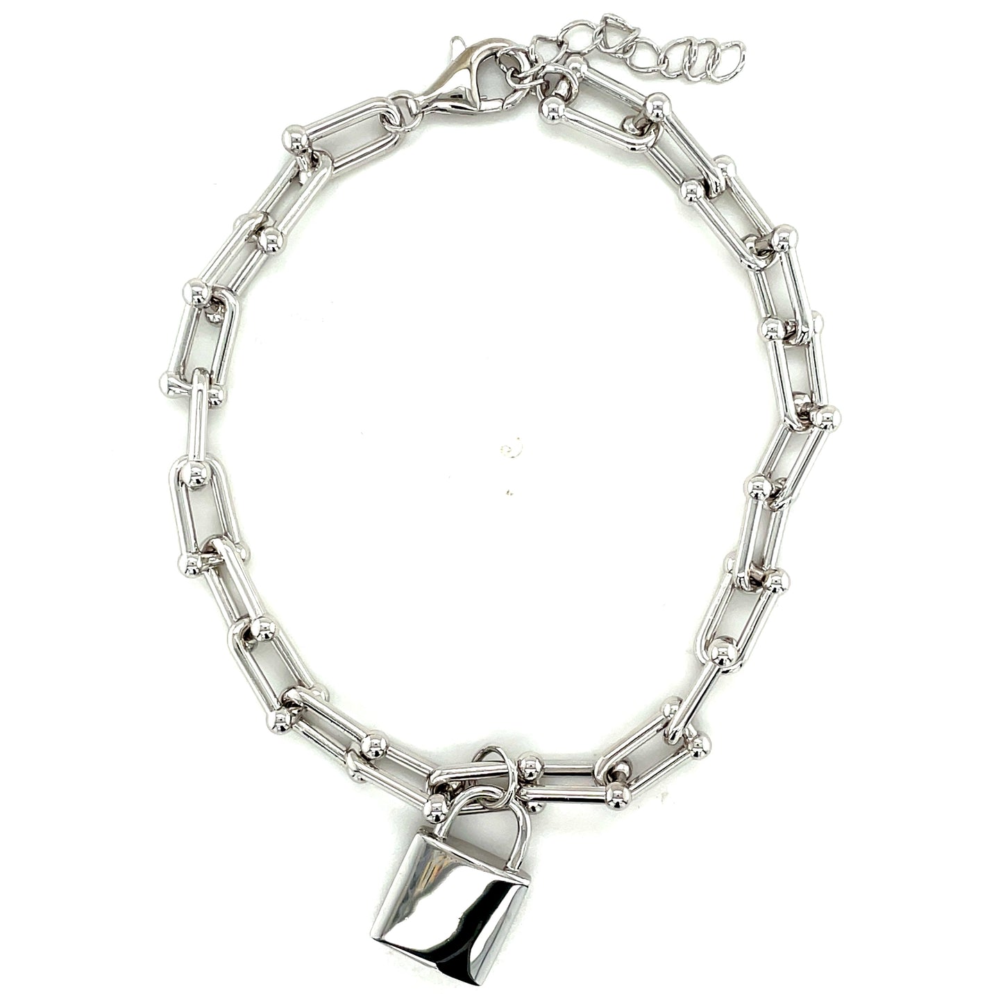 Sterling Silver Open Oval Link Padlock Bracelet