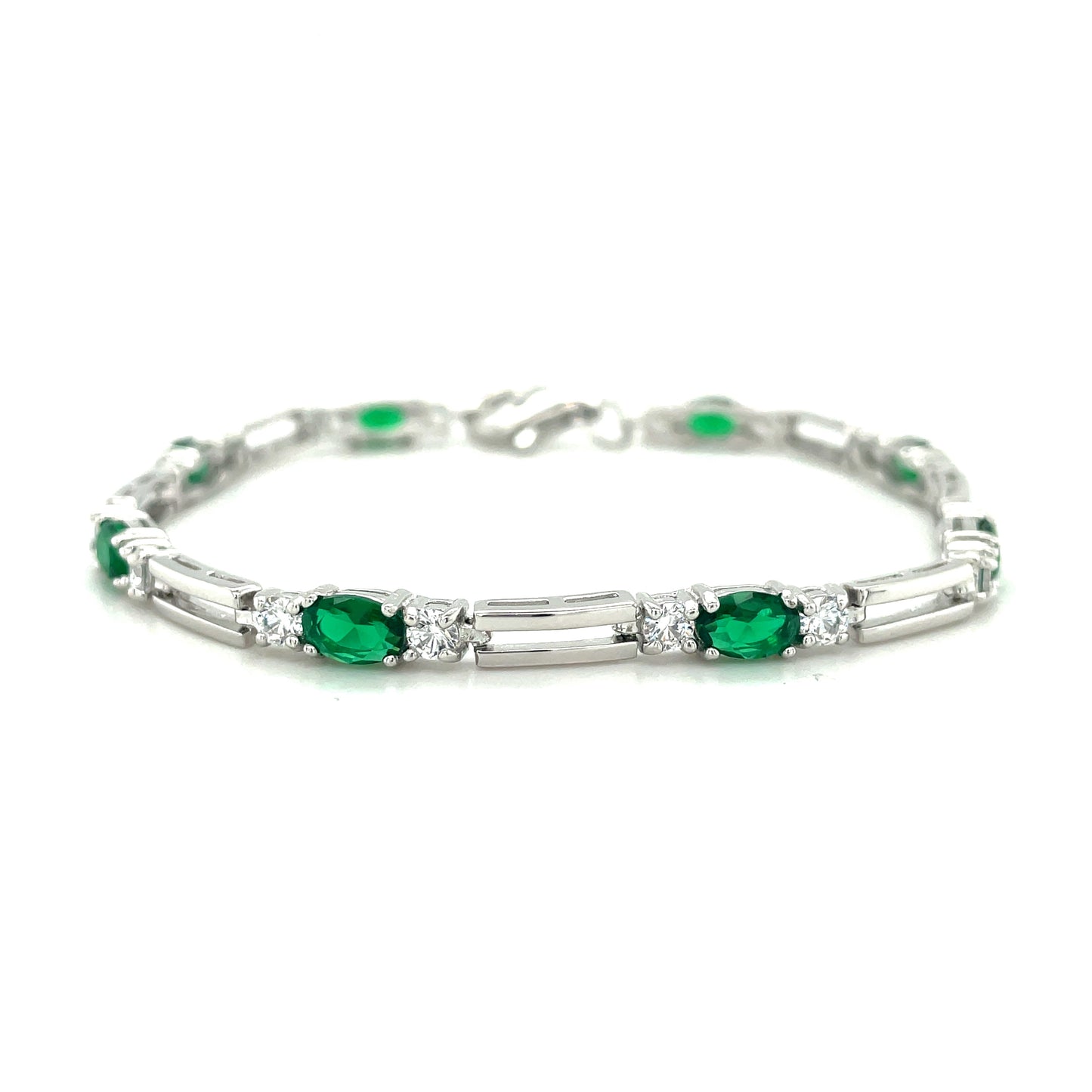 Sterling Silver Cubic Zirconia/ Green Stone Tennis Bracelet