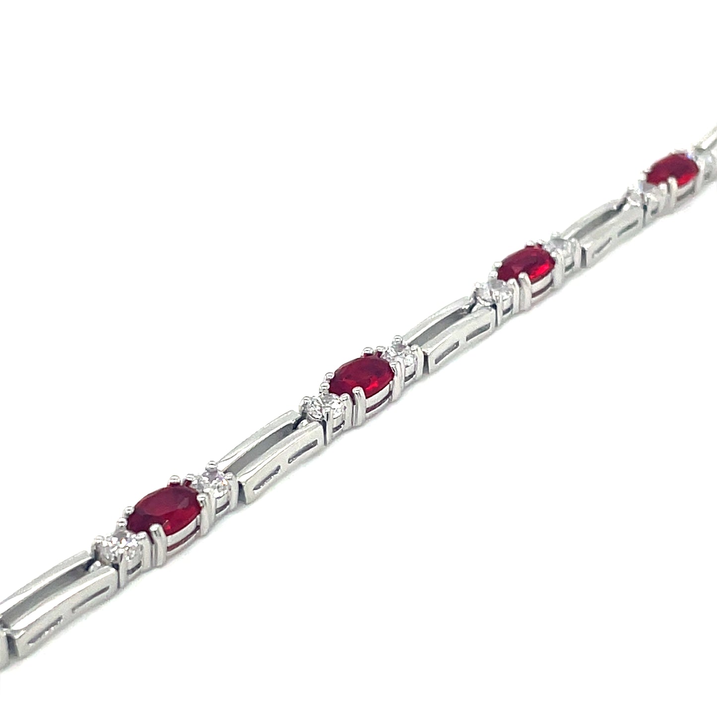 Stering Silver Cubic Zirconia/ Red Stone Tennis Bracelet