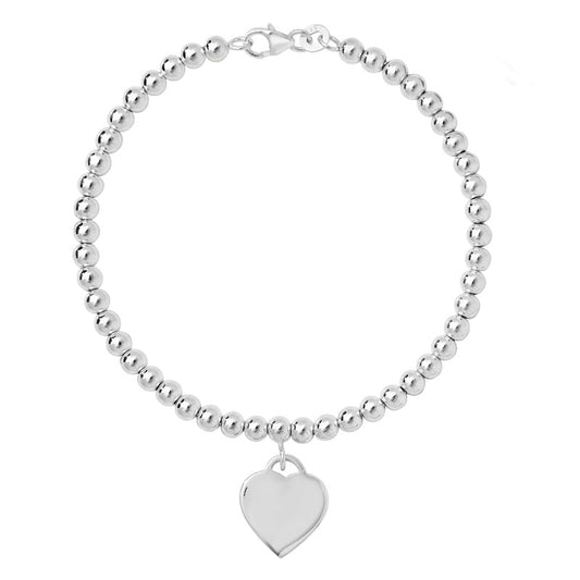 Sterling Silver Heart Ball Charm Bracelet