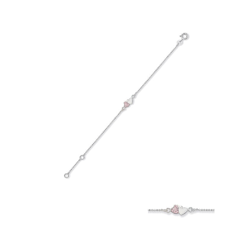 Sterling Silver Double Heart Pink Cubic Zirconia Bracelet