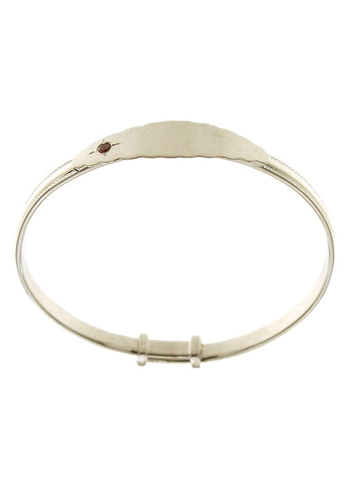 Sterling Silver Plain With Pink Stone Baby Bangle