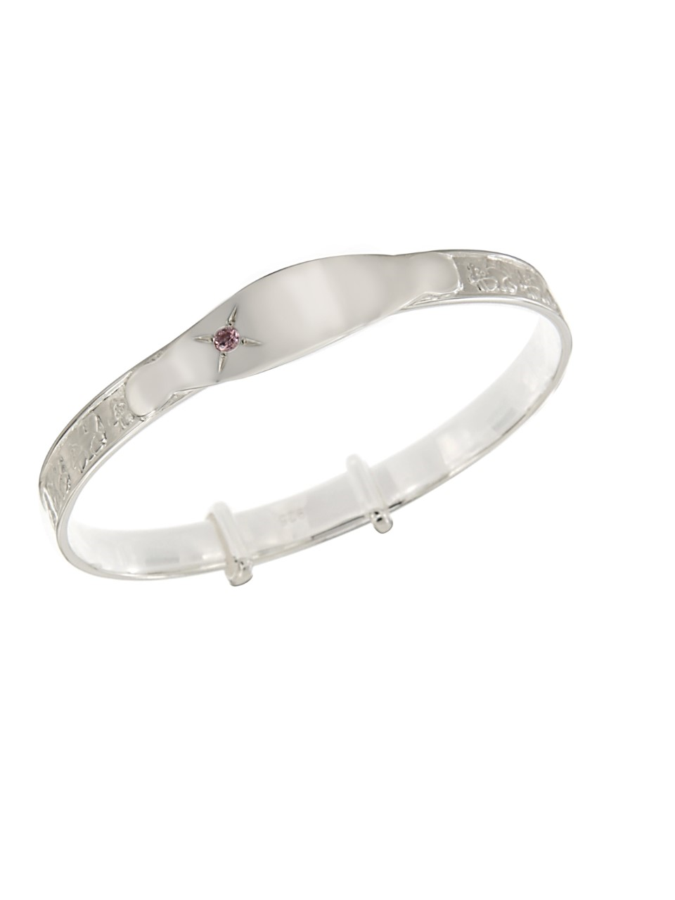 Sterling Silver Pink Teddy Baby I.D Bangle