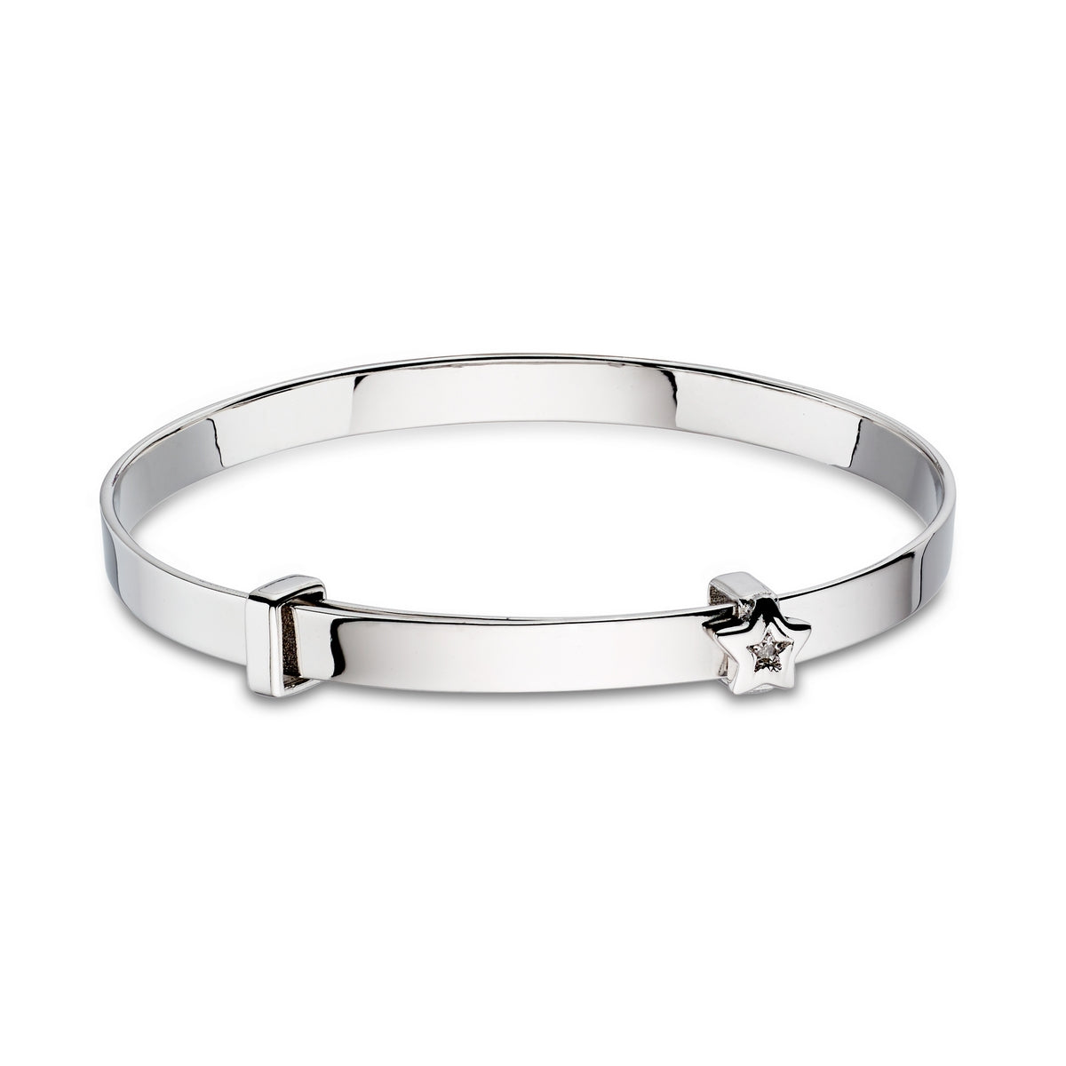 Sterling Silver Cubic Zirconia Star 'Inez' Christening Bangle