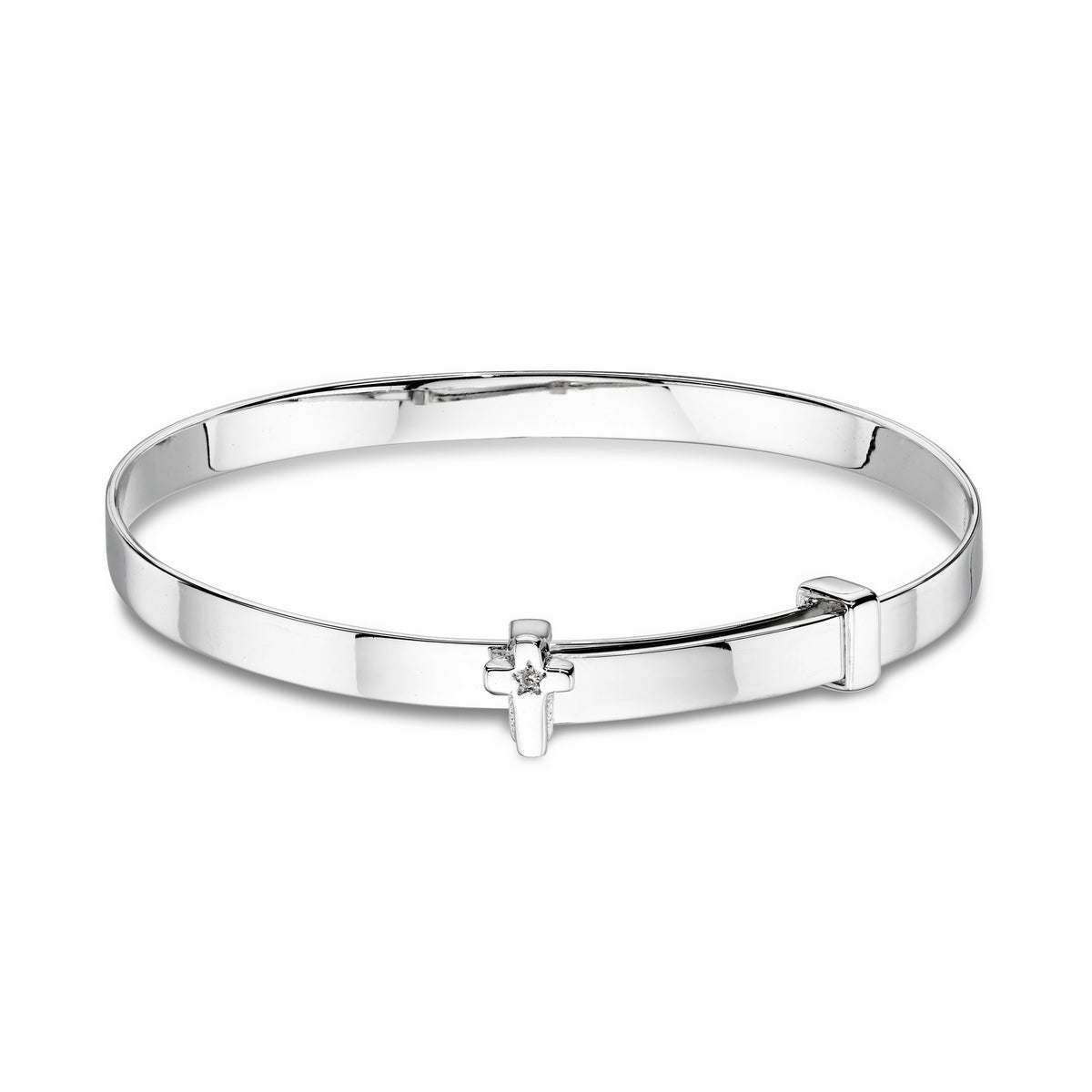 Sterling Silver Cubic Zirconia Cross 'Honor' Christening Bangle