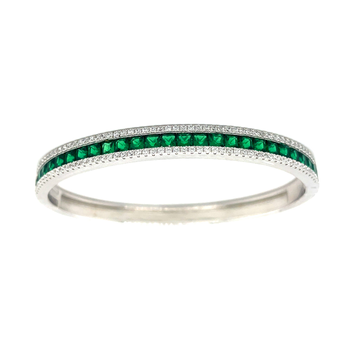 Sterling Silver Cubic Zirconia/Green Stone Set Bangle