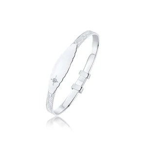 Sterling Silver Floral Baby Bangle With Cubic Zirconia on the Name Plate