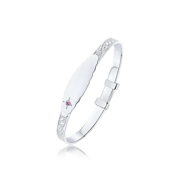 Sterling Silver Floral Baby Bangle With Cubic Zirconia