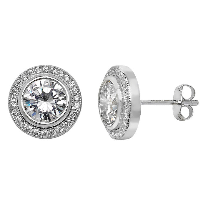 Sterling Silver Cubic Zirconia Round Earrings