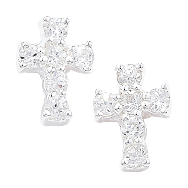 Sterling Silver CZ Cross Earrings