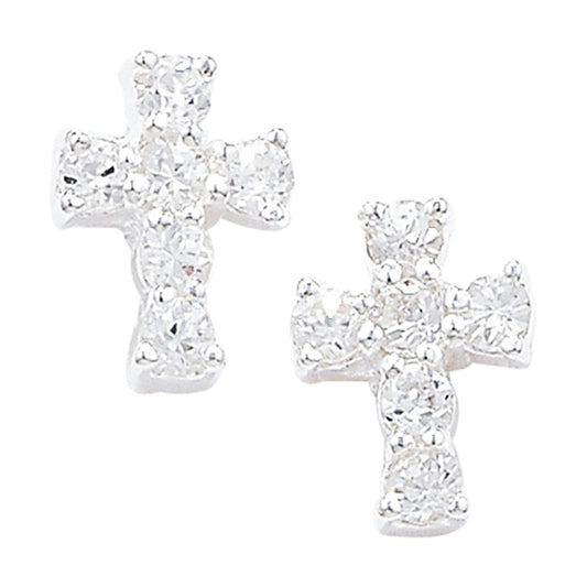 Sterling Silver CZ Cross Earrings