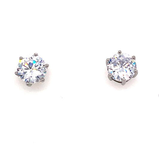 Sterling Silver 8mm Cubic Zirconia 6 Claw Stud Earring