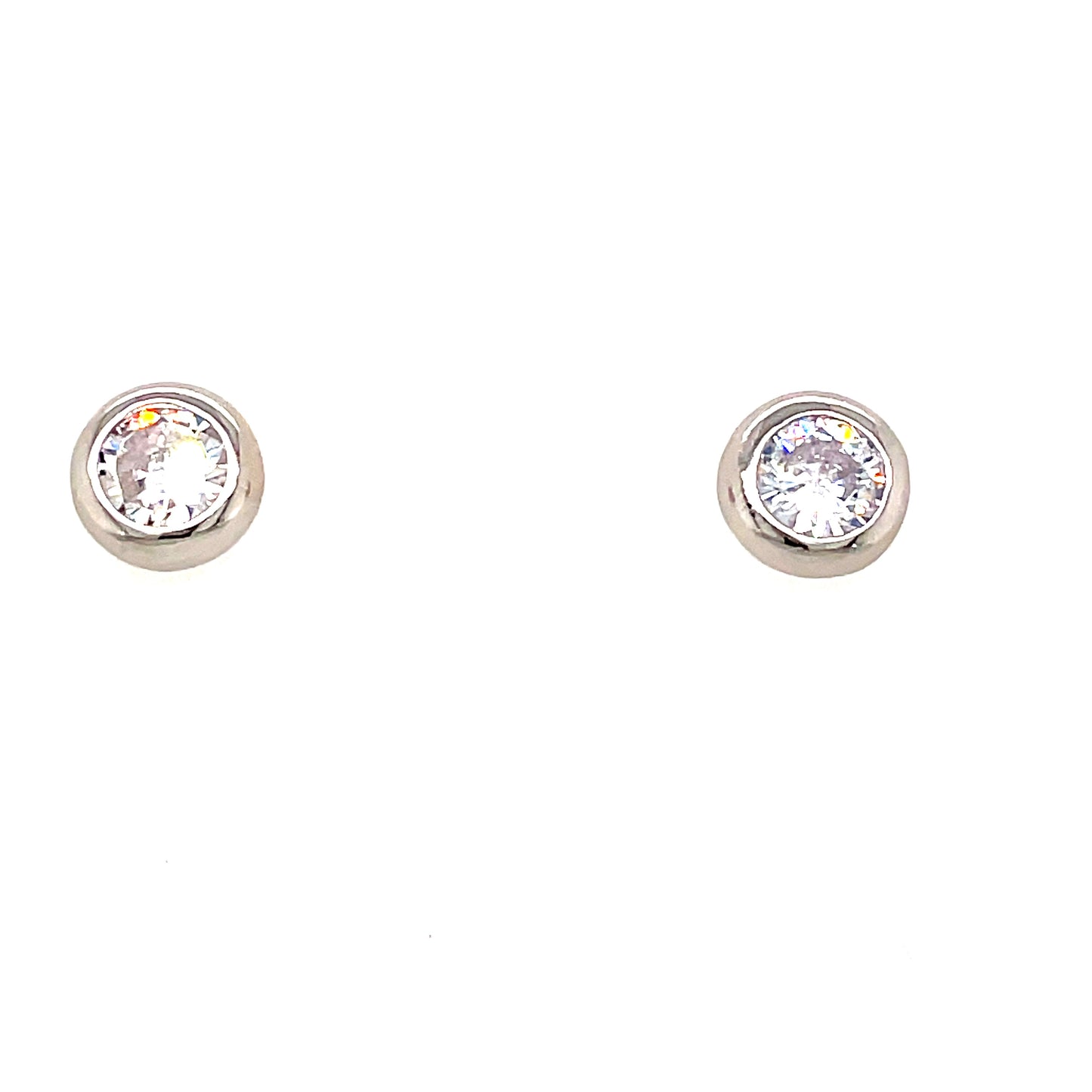 Sterling Silver Cubic Zirconia Rubover Stud Earring
