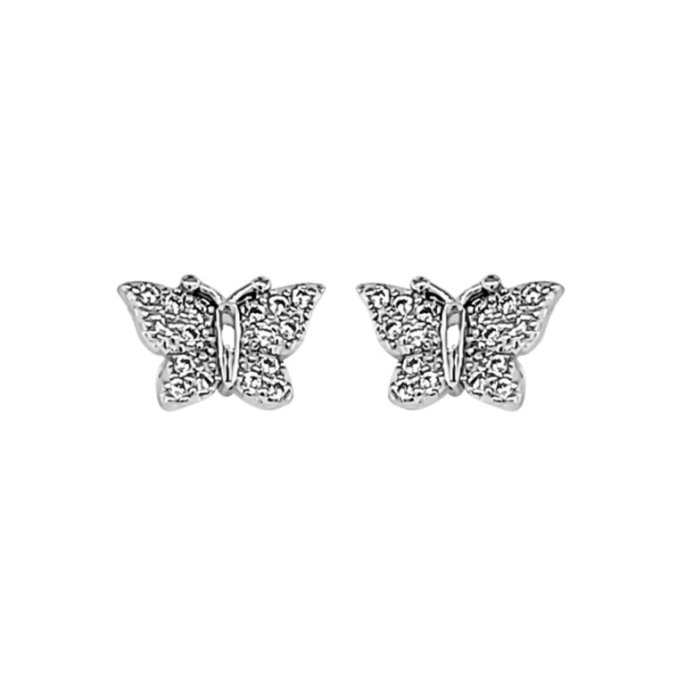 Sterling Silver Cubic Zirconia Butterfly Stud Earring