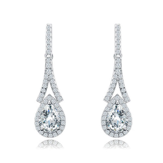 Sterling Silver Cubic Zirconia Pear Fancy Drop Earring