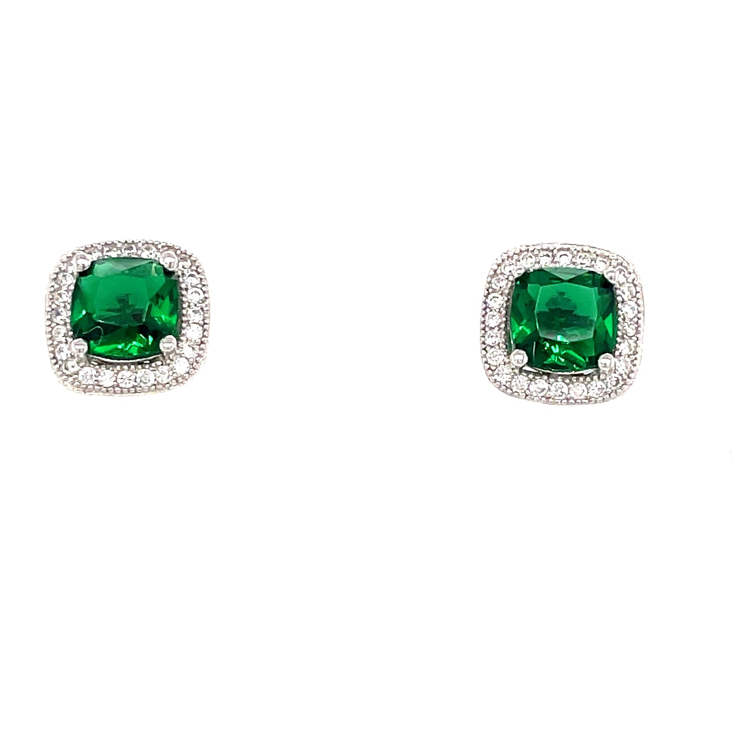 Sterling Silver Green Cubic Zirconia Stud Earring