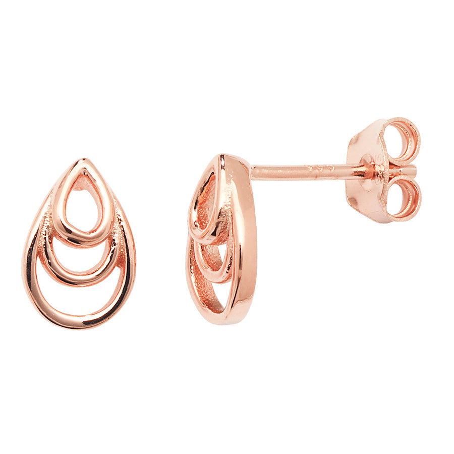 Sterling Silver Three Tear Earrings In Rose