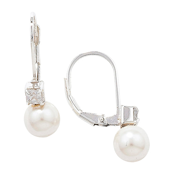 Sterling Silver Cubic Zirconia And Pearl Hoop Earrings