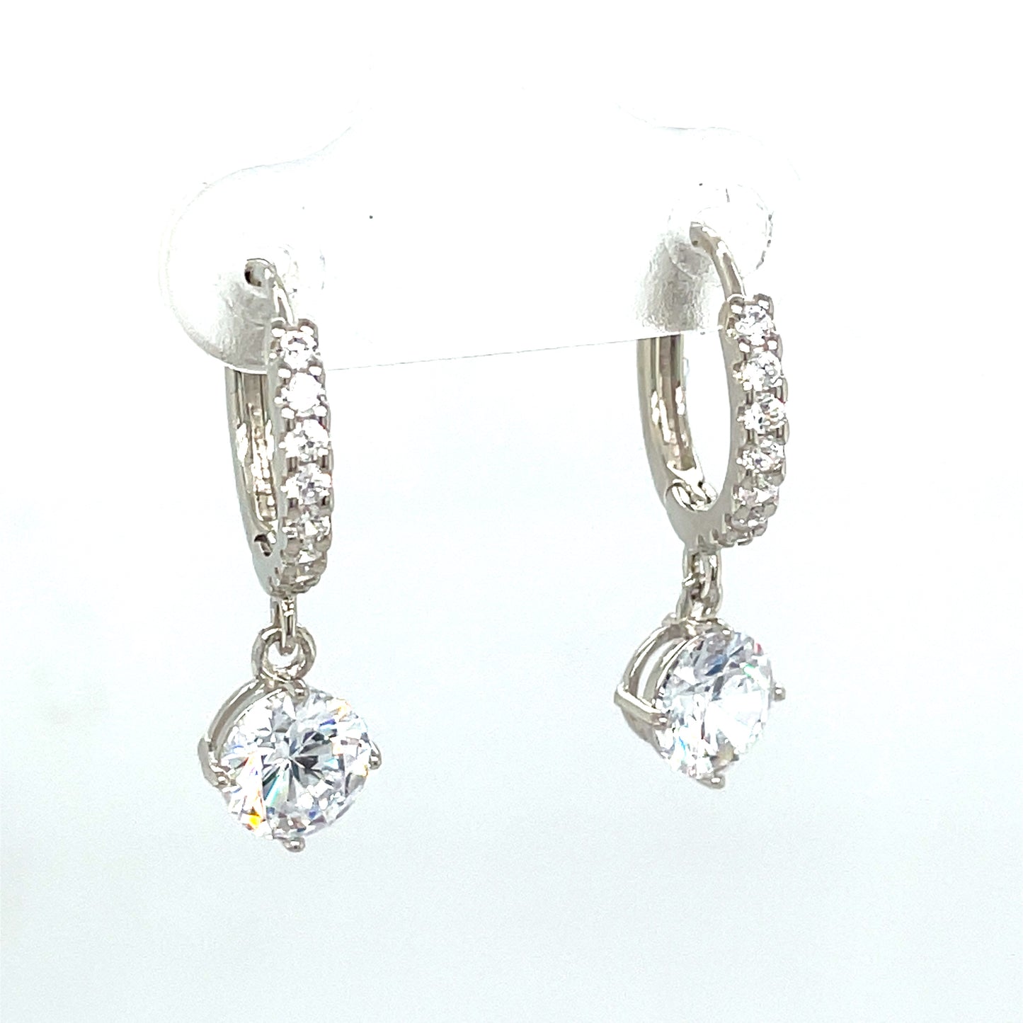 Sterling Silver Cubic Zirconia Roung Drop Huggie Earring