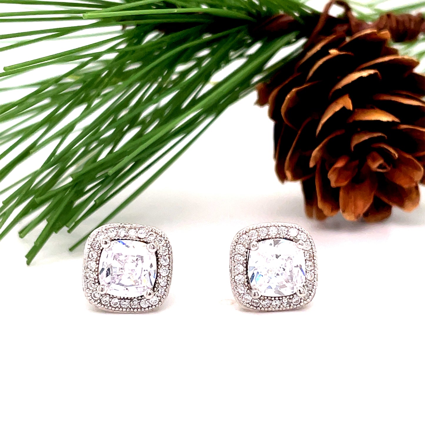 Sterling Silver Cubic Zirconia Square Stud Earring