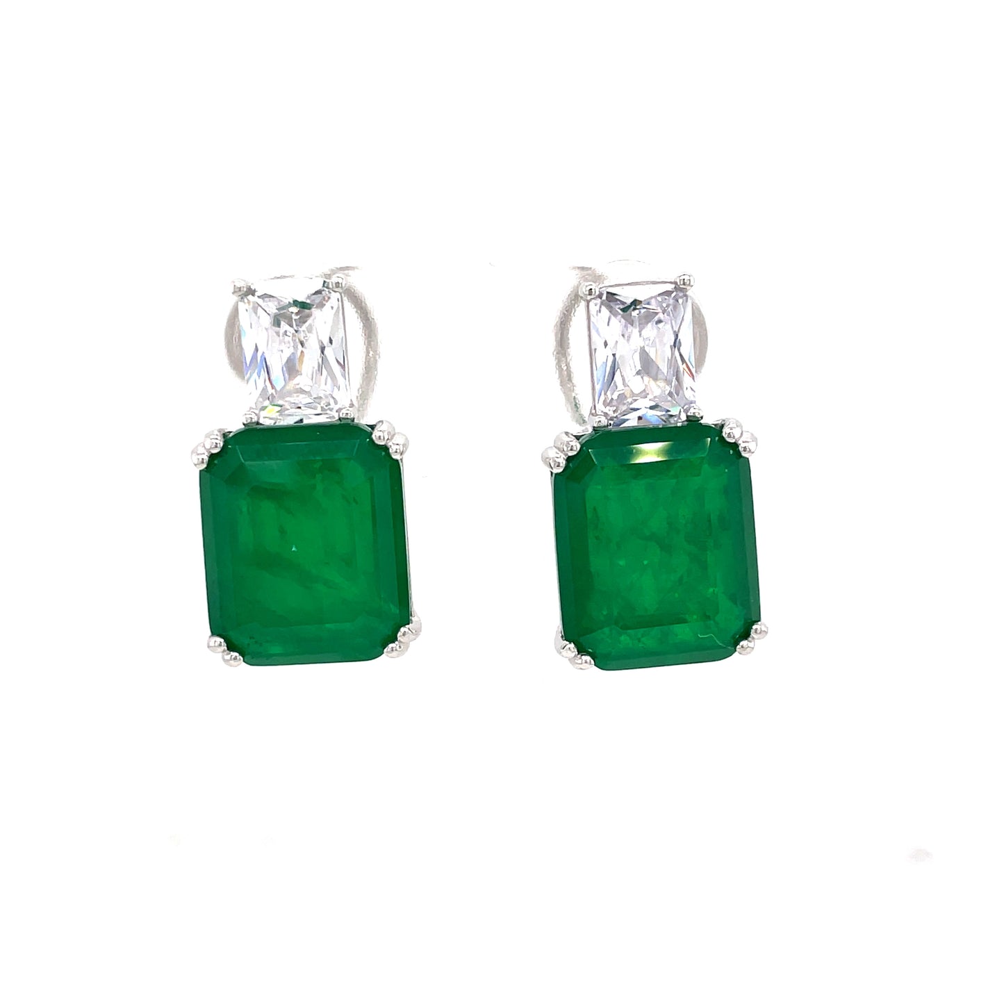 Sterling Silver Green Cubic Zirconia Drop Stud Earring