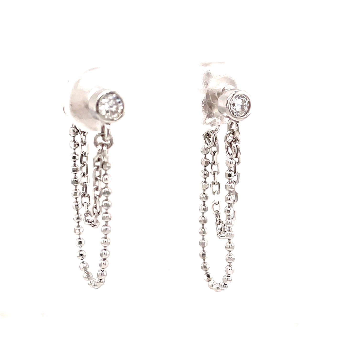 Sterling Silver Cubic Zirconia Drop Chain Stud Earring