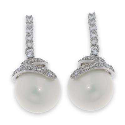 Sterling Silver Cubic Zirconia And Ball Earrings