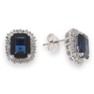 Sterling Silver Cubic Zirconia And Blue Earrings