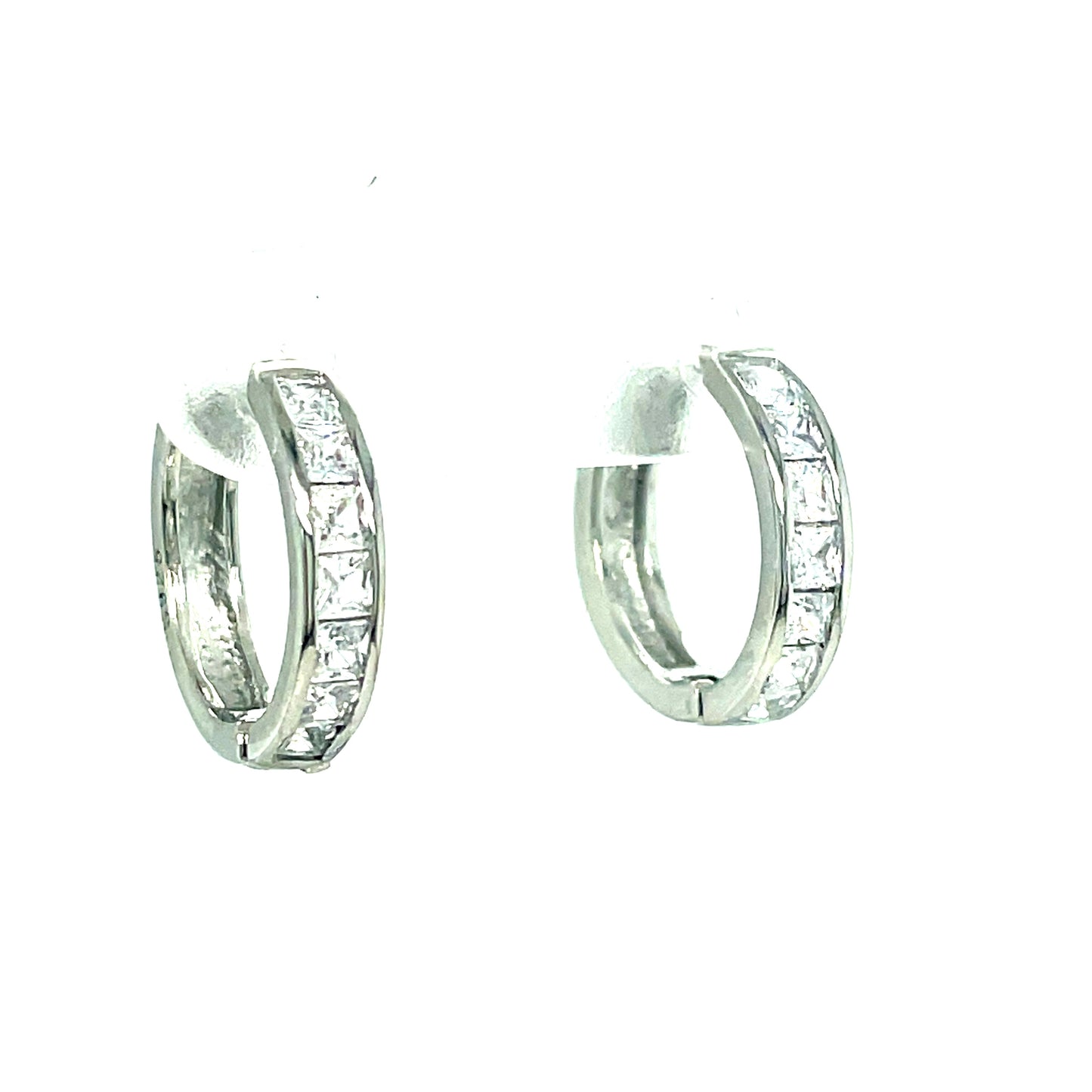 Sterling Silver Princess Cut Cubic Zirconia Channel Set Hoop