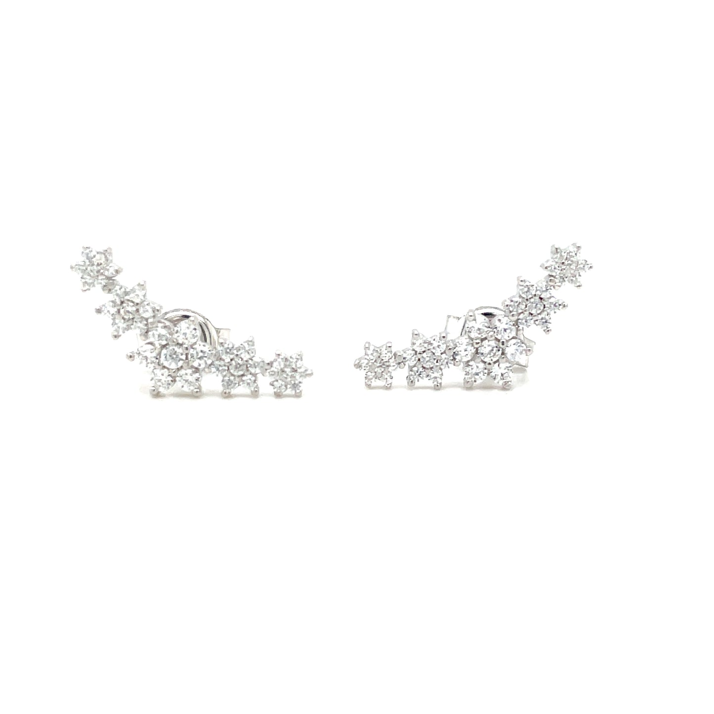 Silver Earrings 5 Cubic Zirconia Flowers