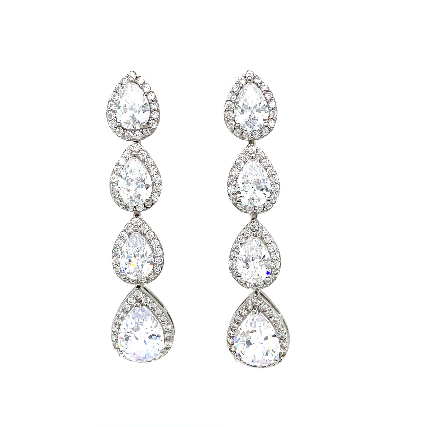 Silver Earrins Four Pear Drop Cubic Zirconias