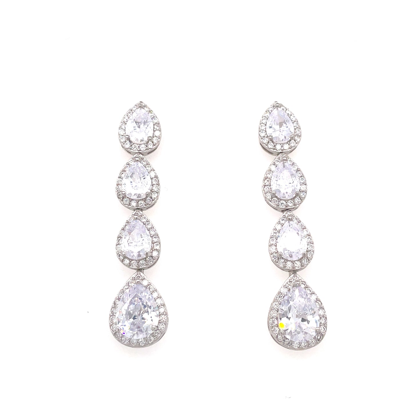 Sterling Silver Cubic Zirconia Pear Cluster Drop Earring