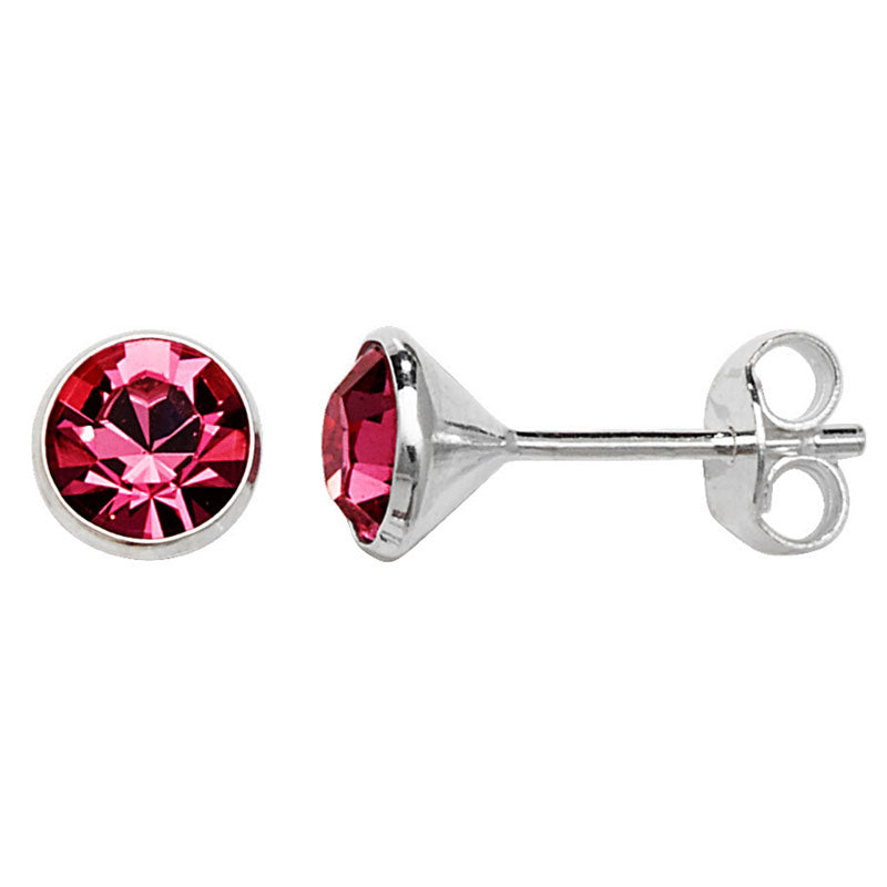 Silver Earring Round Pink Cubic Zirconia