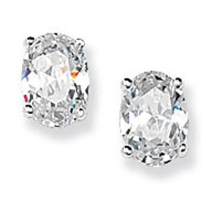 Sterling Silver Cubic Zirconia Oval 4 Claw Earring