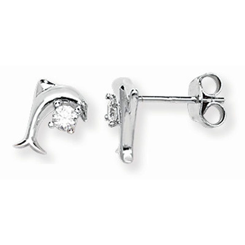 Silver Earring Dolphin Cubic Zirconia