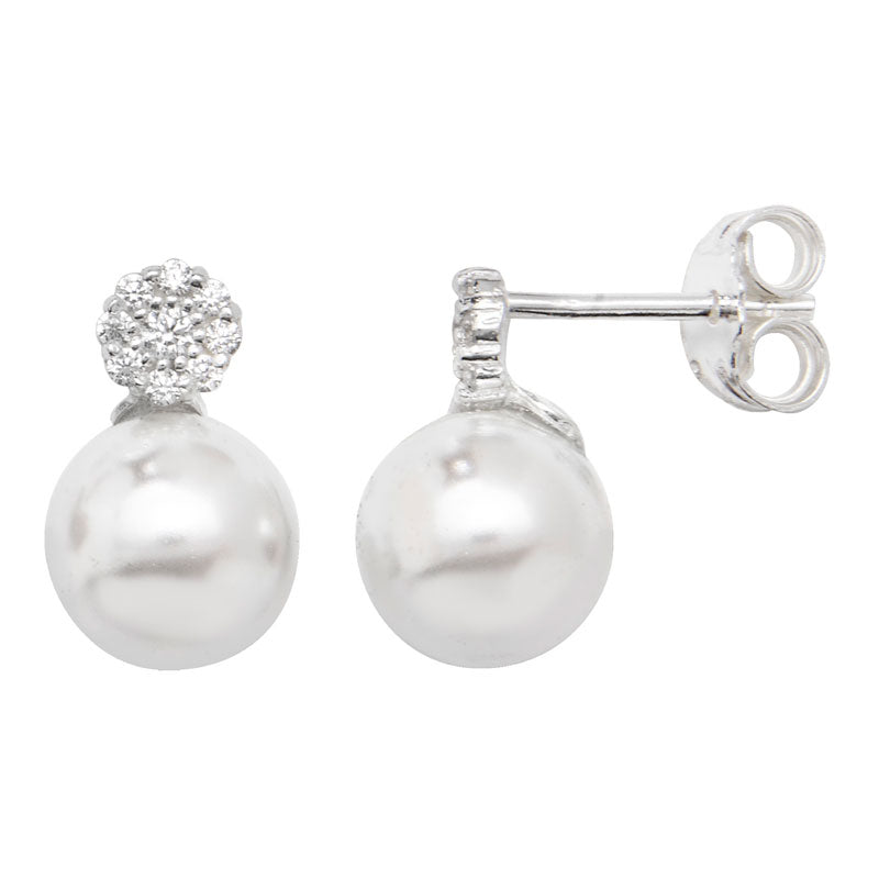 Silver Earring Pearl Cubic Zirconia