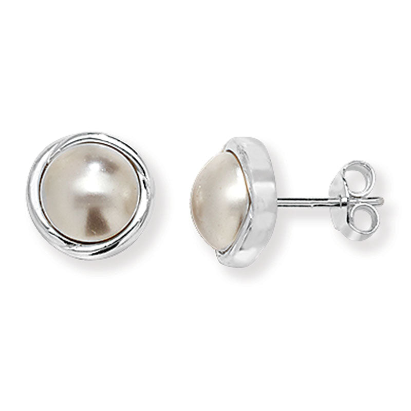Silver Earring Pearl With Silver Surround