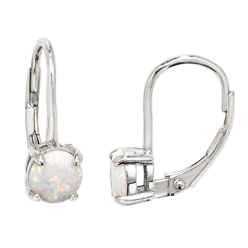 Silver Earring Drop Opal Hinge Back