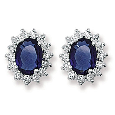 Sterling Silver Cubic Zirconia Sapphire Cluster Earrings
