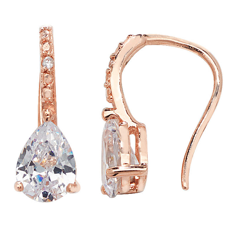 Silver Earring Rose Plated Cubic Zirconia Teardrop Drop