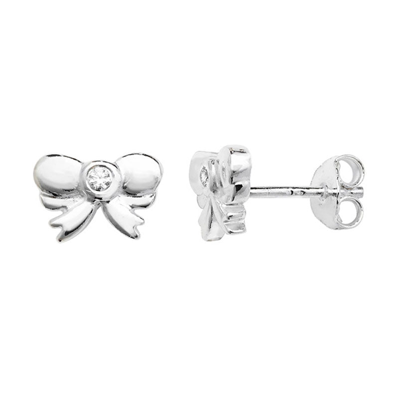 Silver Earring Bow Cubic Zirconia