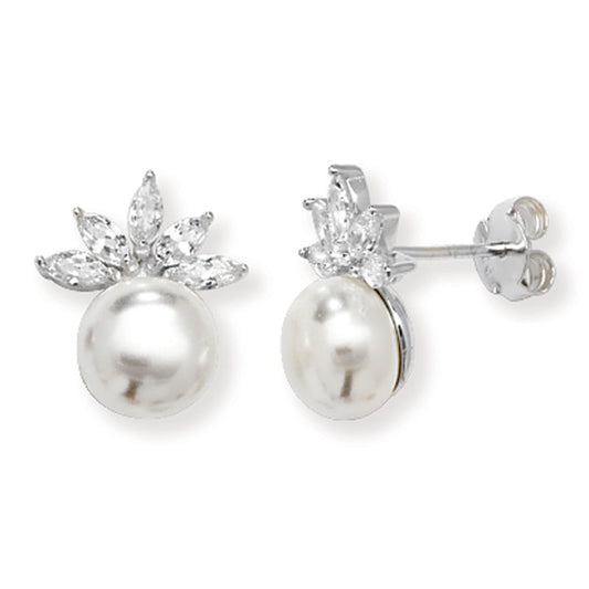 Silver Earring Pearl Cubic Zirconia