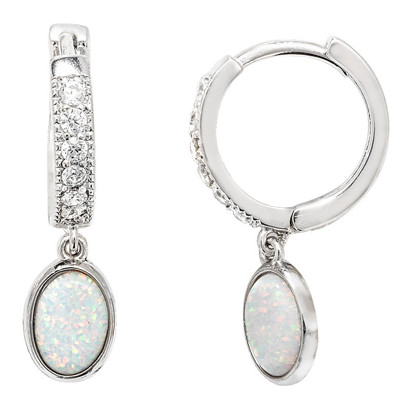 Silver Cubic Zirconia Opal Hinged Hoop